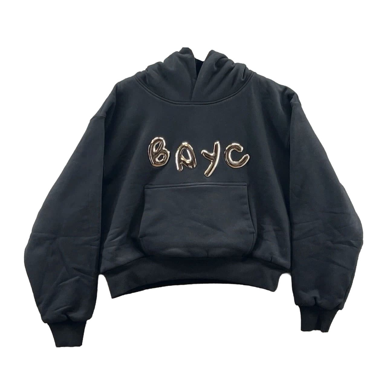BAYC Chrome Double Faced Black Ladies Crop Hoodie, Large (L)